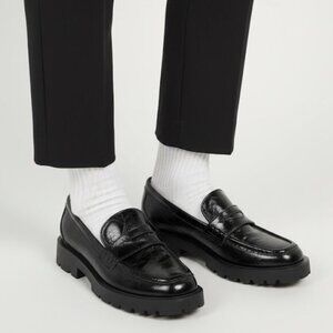 Dolce Vita Elias Black Patent Leather Lug Sole Platform Penny Loafers Size 7.5